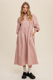 Women's Casual Button-Down Puff Sleeve Maxi Dress