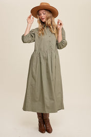 Women's Casual Button-Down Puff Sleeve Maxi Dress