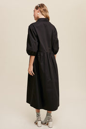 Women's Casual Button-Down Puff Sleeve Maxi Dress