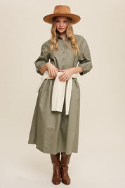 Women's Casual Button-Down Puff Sleeve Maxi Dress