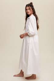 Women's Casual Button-Down Puff Sleeve Maxi Dress