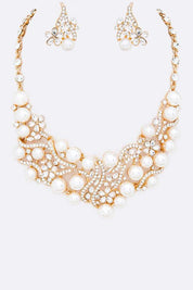 Crystal Pearls Formal Statement Necklace Set