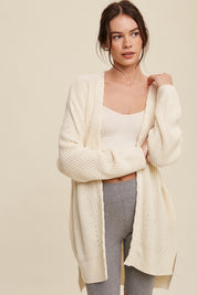 Women's Casual Cable Knit Open Front Long Cardigan