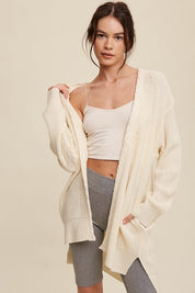 Women's Casual Cable Knit Open Front Long Cardigan