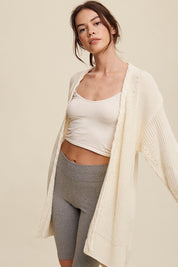 Women's Casual Cable Knit Open Front Long Cardigan