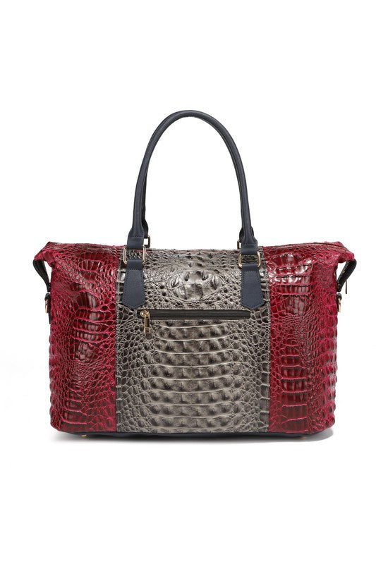 Women's Casual Faux Crocodile-Embossed Duffle Bag