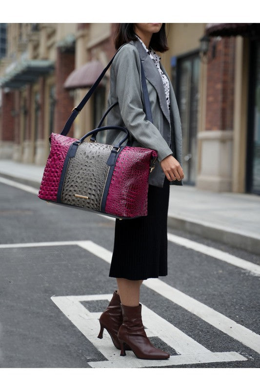 Women's Casual Faux Crocodile-Embossed Duffle Bag