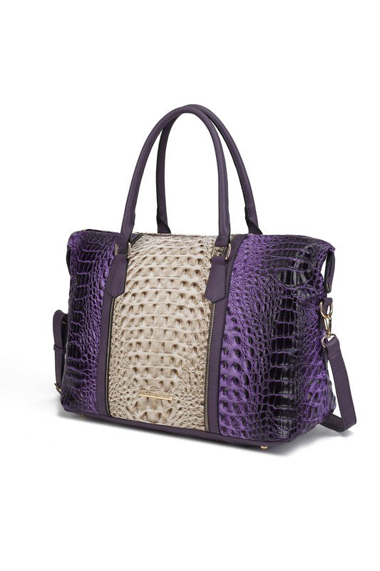 Women's Casual Faux Crocodile-Embossed Duffle Bag