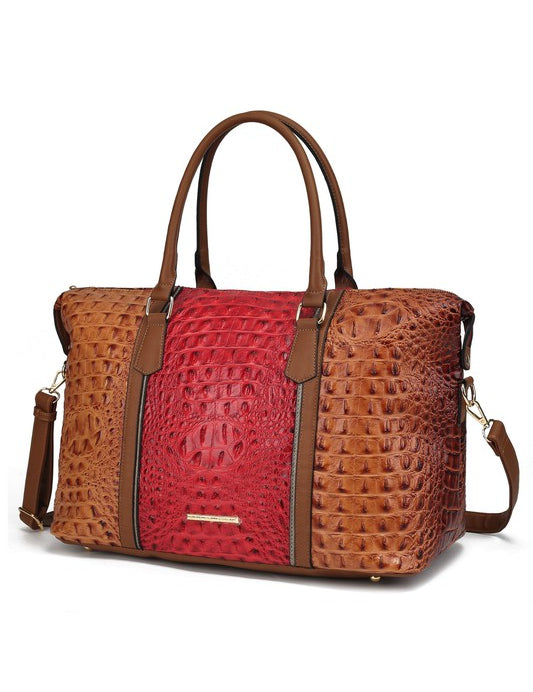 Women's Casual Faux Crocodile-Embossed Duffle Bag