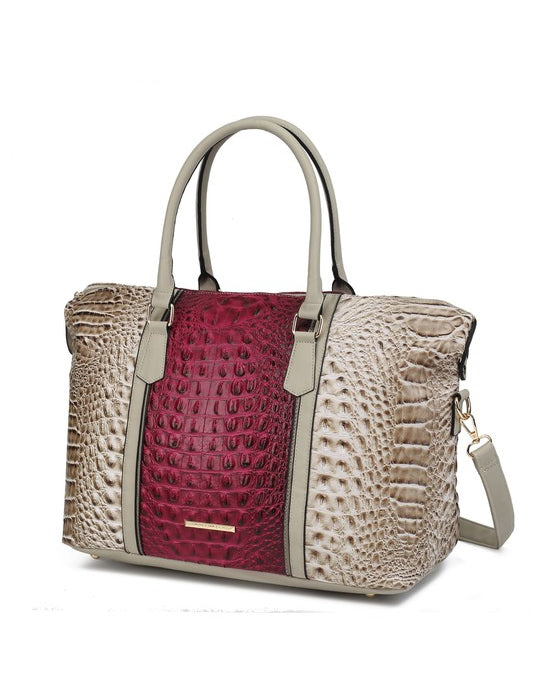 Women's Casual Faux Crocodile-Embossed Duffle Bag