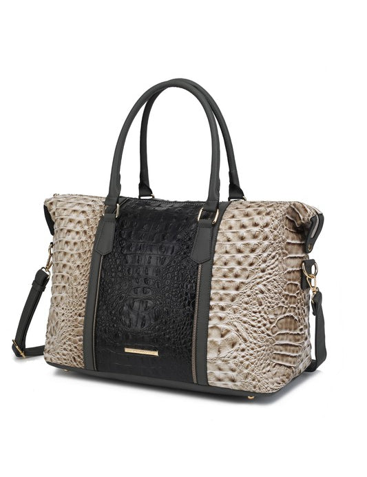 Women's Casual Faux Crocodile-Embossed Duffle Bag