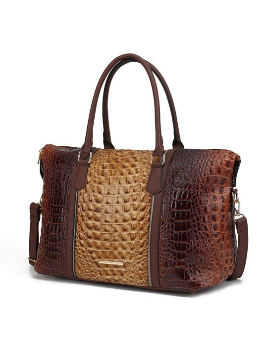 Women's Casual Faux Crocodile-Embossed Duffle Bag