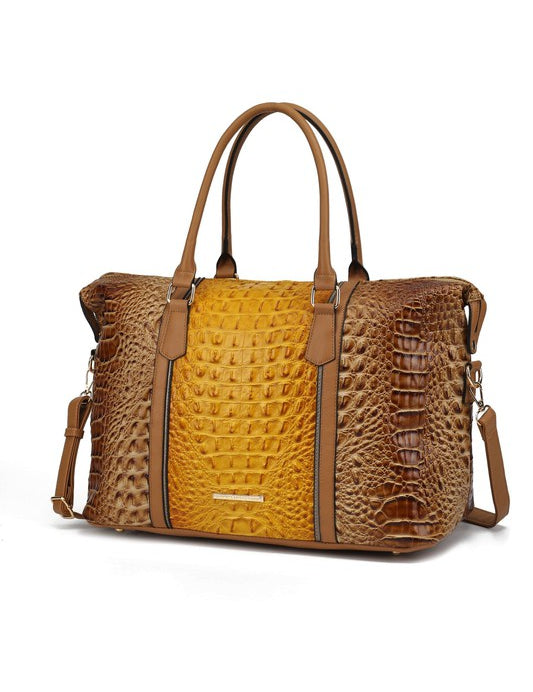 Women's Casual Faux Crocodile-Embossed Duffle Bag