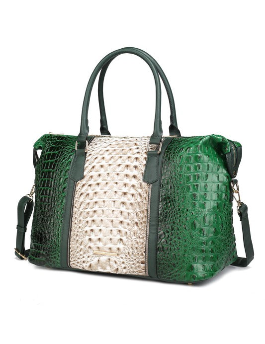 Women's Casual Faux Crocodile-Embossed Duffle Bag