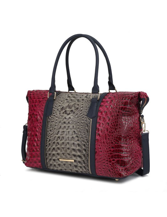 Women's Casual Faux Crocodile-Embossed Duffle Bag