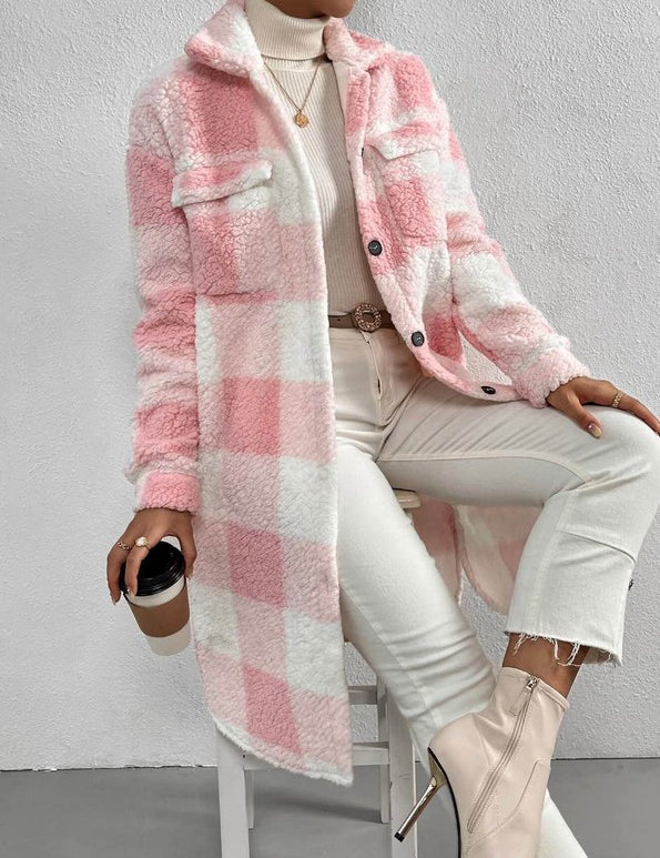 Women's Sherpa Plaid Long Coat