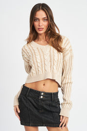 Women's Contrasted Cable Knit Sweater Top