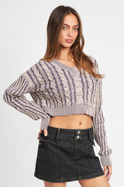 Women's Contrasted Cable Knit Sweater Top