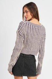 Women's Contrasted Cable Knit Sweater Top