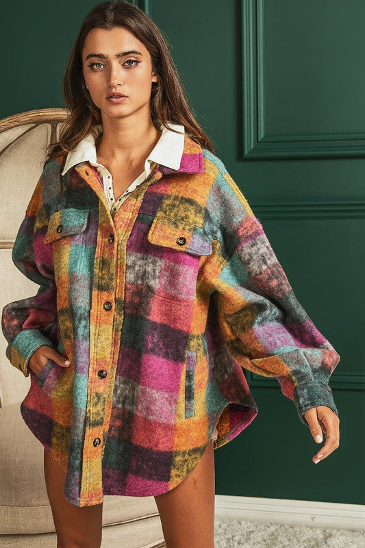 Women's Loose Fit Check Shirt Jacket