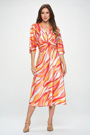 Women's Satin Front Twist Multi Color Print Dress