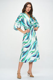 Women's A-Line Maxi Satin Dress with Front Twist