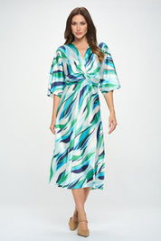 Women's A-Line Maxi Satin Dress with Front Twist