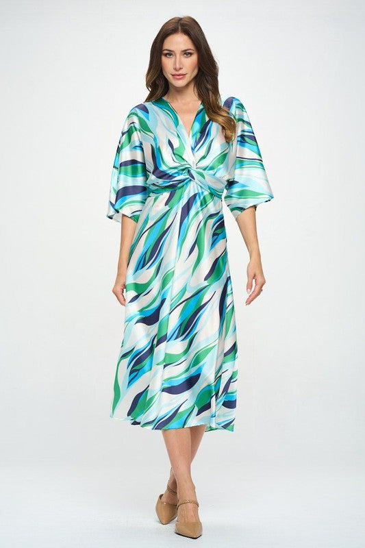 Women's A-Line Maxi Satin Dress with Front Twist