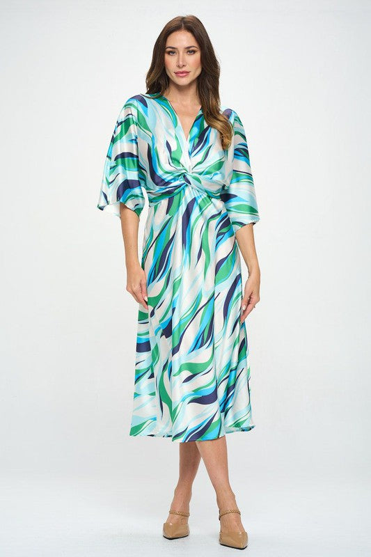 Women's A-Line Maxi Satin Dress with Front Twist