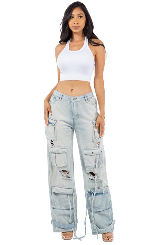 Women's Oversized Cargo Style Denim Pants