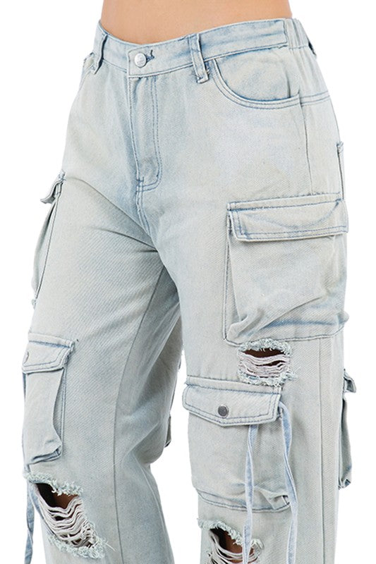 Women's Oversized Cargo Style Denim Pants