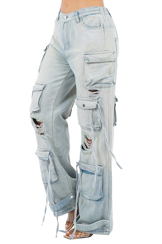 Women's Oversized Cargo Style Denim Pants