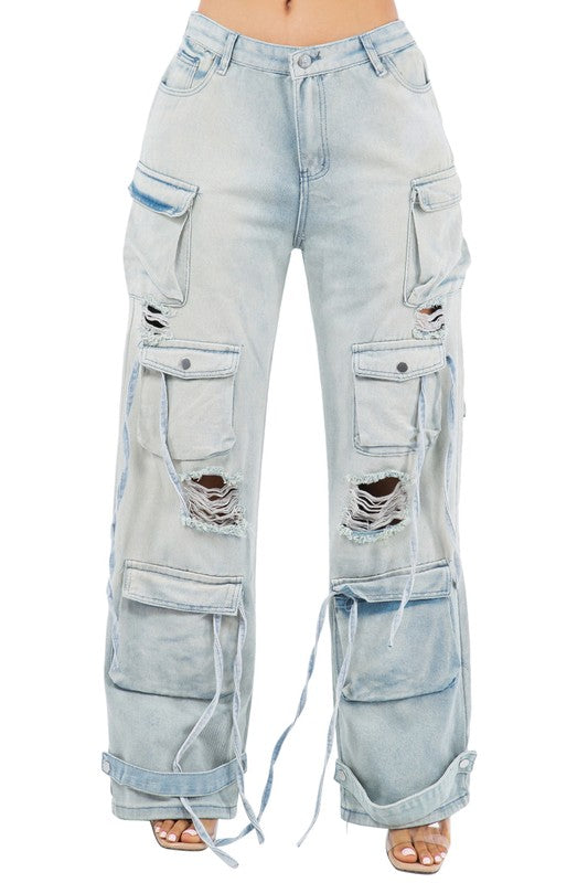 Women's Oversized Cargo Style Denim Pants