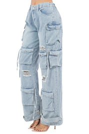 WOMEN CARGO STYLE DENIM PANTS