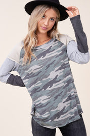 Women's Camouflage Color Block Long Sleeve Top