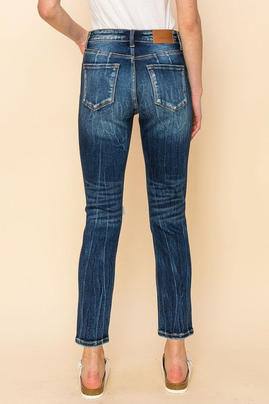 AT1046CGD HIGH RISE STRETCH ANKLE CIGARETTE JEANS