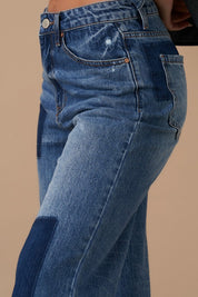 Women's Relaxed Wide Leg Patchwork Denim Jeans