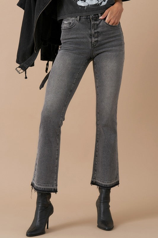 Women's High Rise Crop Boot Cut Grey Denim Jeans