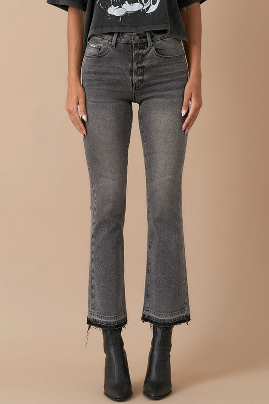 Women's High Rise Crop Boot Cut Grey Denim Jeans