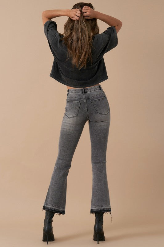 Women's High Rise Crop Boot Cut Grey Denim Jeans