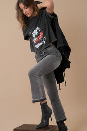 Women's High Rise Crop Boot Cut Grey Denim Jeans