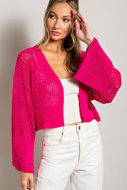 Women's Cropped Eyelet Knit Cardigan