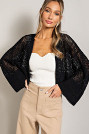 Women's Cropped Eyelet Knit Cardigan