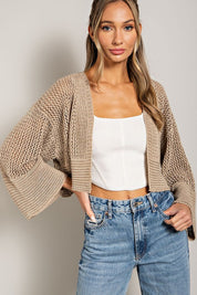 Women's Cropped Eyelet Knit Cardigan