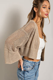 Women's Cropped Eyelet Knit Cardigan