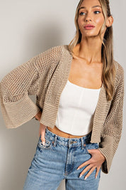 Women's Cropped Eyelet Knit Cardigan