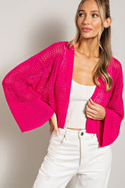 Women's Cropped Eyelet Knit Cardigan