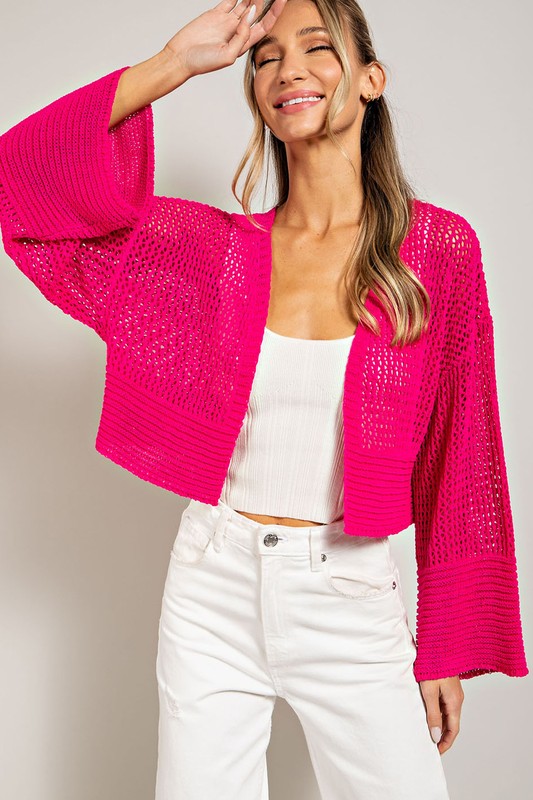 Women's Cropped Eyelet Knit Cardigan