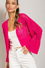 Women's Cropped Eyelet Knit Cardigan