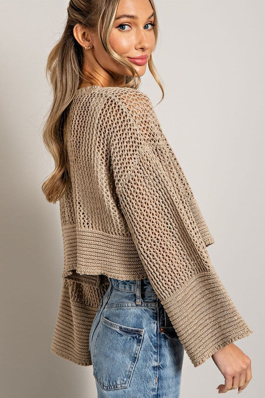 Women's Cropped Eyelet Knit Cardigan